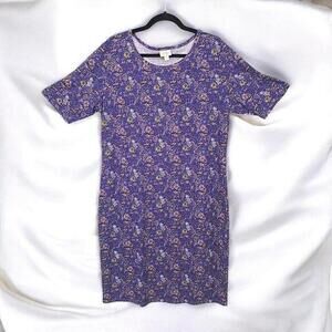 LuLaRoe Julia Dress Womens 3XL Purple T-Shirt Knee‎ Length Floral Geometrical
